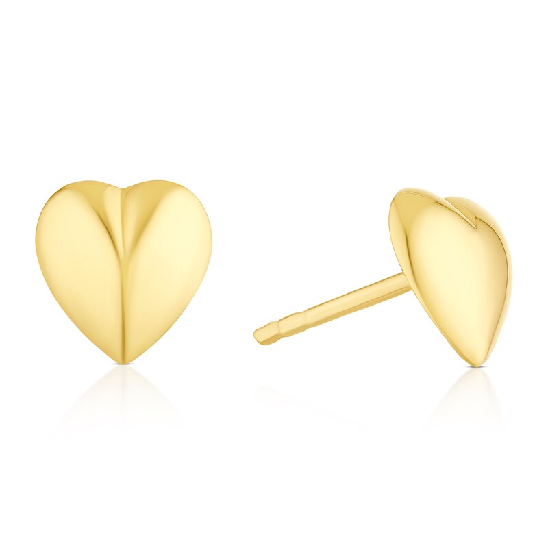 Main Image 1 of 9ct Yellow Gold Puff Heart Stud Earrings
