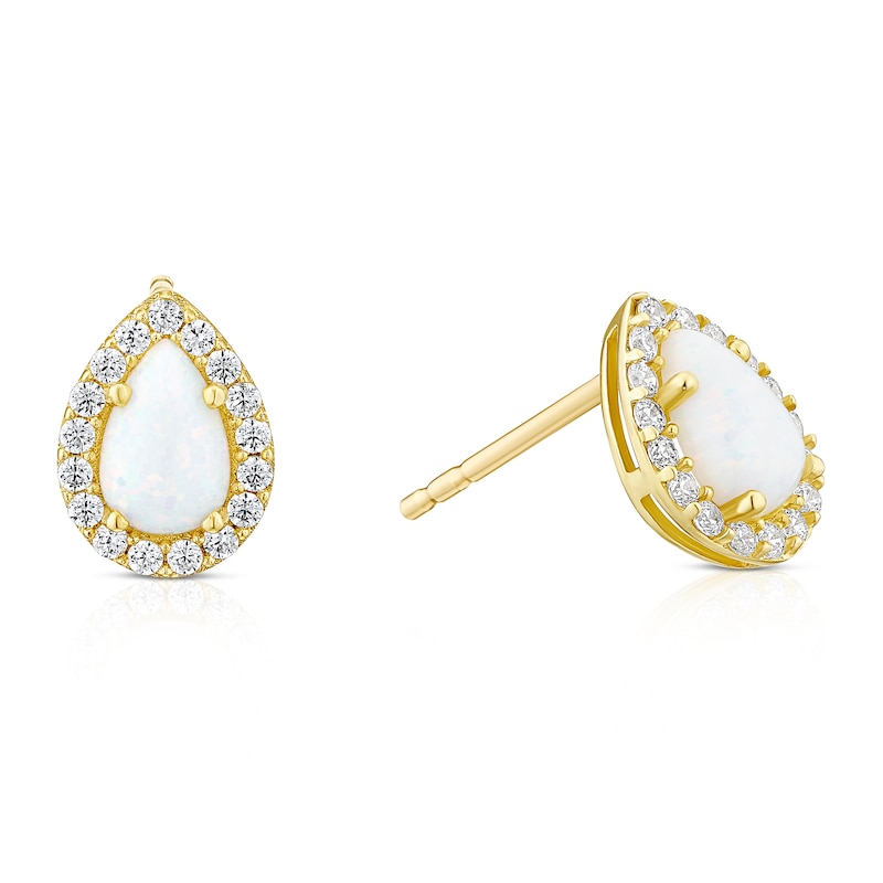 Main Image 1 of 9ct Yellow Gold Synthetic Opal Teardrop Stud Earrings