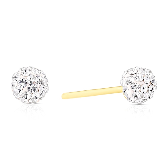 9ct Yellow Gold 5mm Crystal Ball Stud Earrings