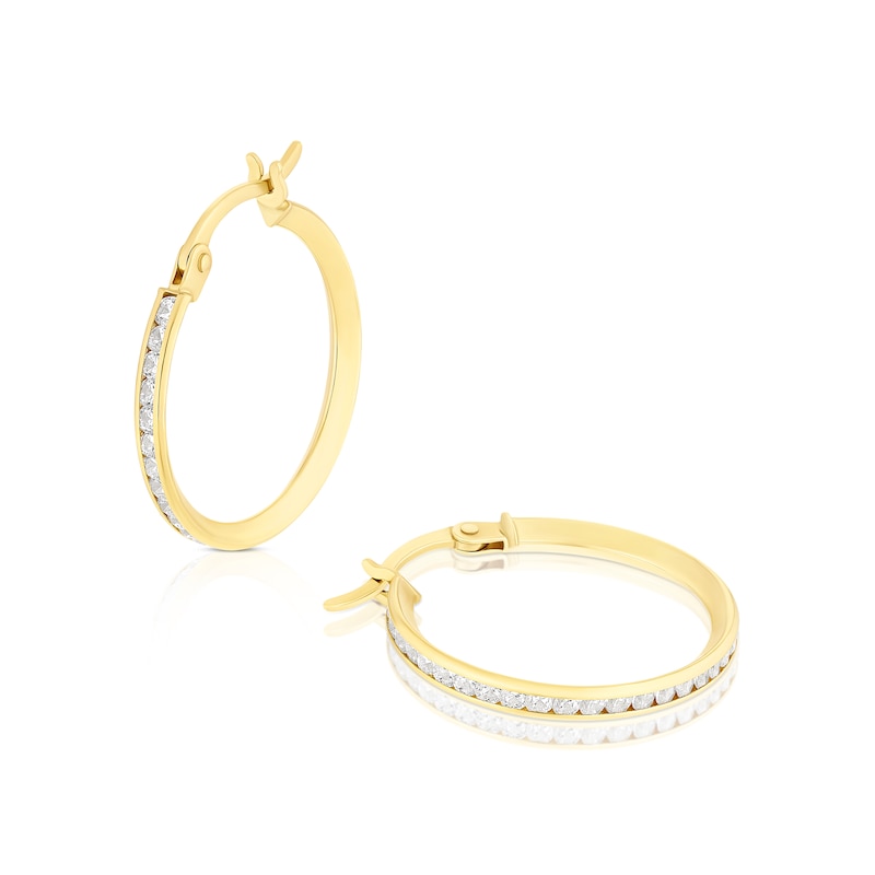 Main Image 1 of 9ct Yellow Gold Cubic Zirconia 15mm Hoop Earrings
