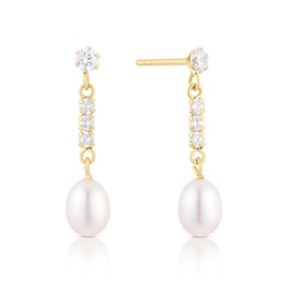 9ct Yellow Gold Pearl & Cubic Zirconia Drop Earrings