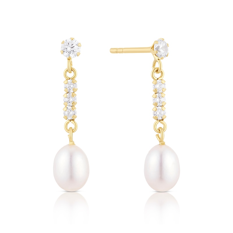 Main Image 1 of 9ct Yellow Gold Pearl & Cubic Zirconia Drop Earrings