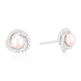Sterling Silver Pearl Rope Knot Stud Earrings