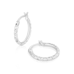 9ct White Gold Diamond Cut 13mm Tube Hoop Earrings