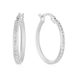 9ct White Gold Cubic Zirconia 15mm Hoop Earrings
