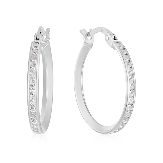 9ct White Gold Cubic Zirconia 15mm Hoop Earrings