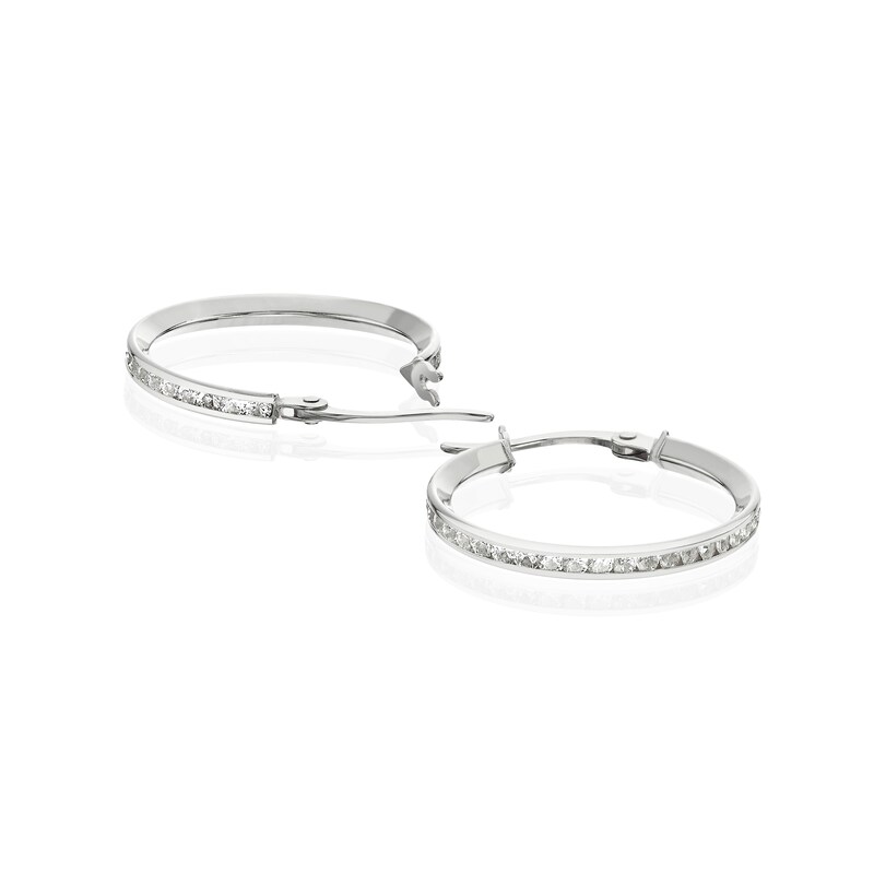 Main Image 2 of 9ct White Gold Cubic Zirconia 15mm Hoop Earrings