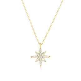 9ct Yellow Gold Cubic Zirconia North Star Pendant 17+1" Necklace