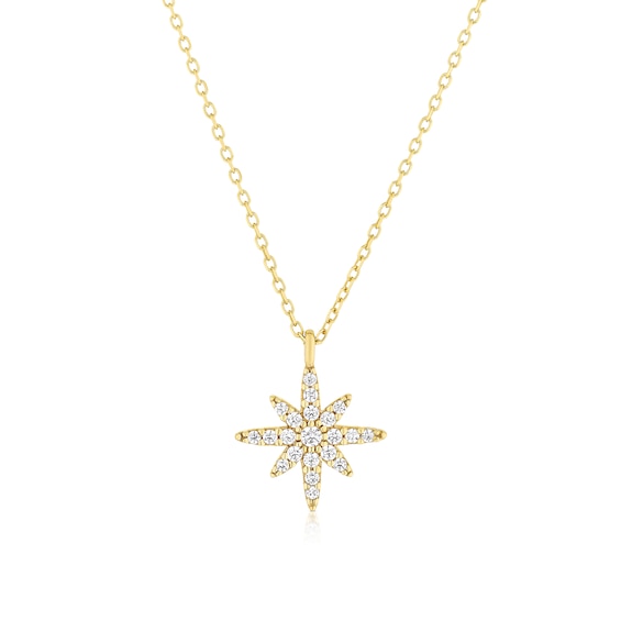 9ct Yellow Gold Cubic Zirconia North Star Pendant 17+1 Neckl