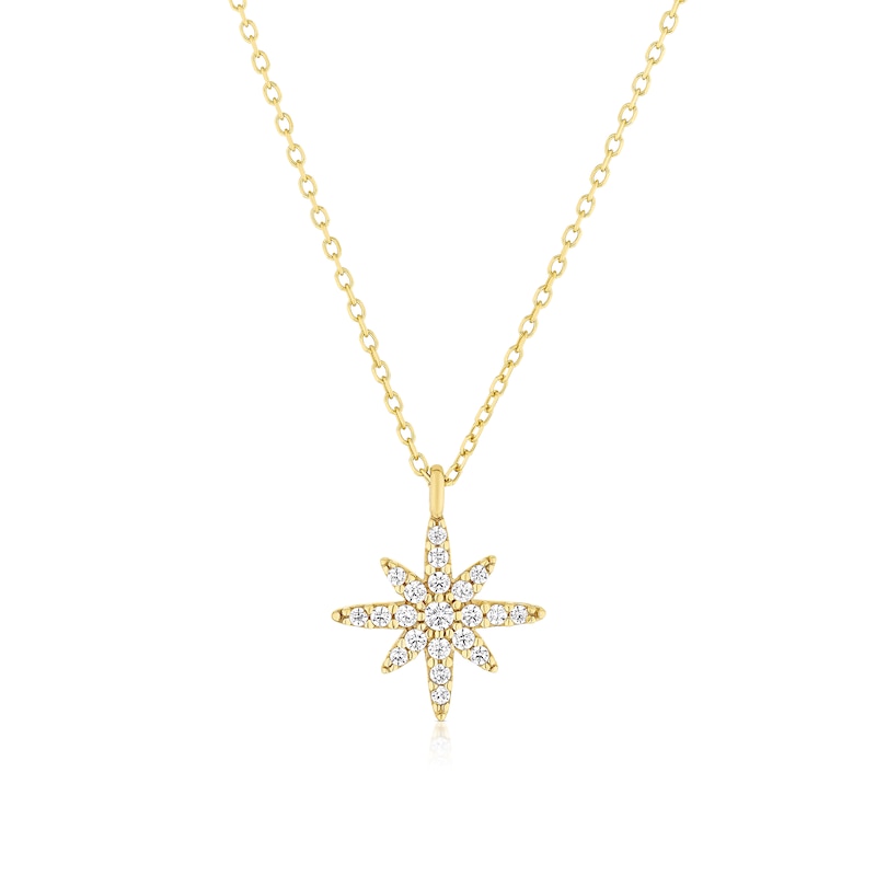 Main Image 1 of 9ct Yellow Gold Cubic Zirconia North Star Pendant 17+1" Necklace