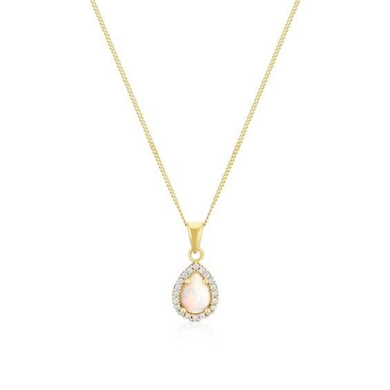 9ct Yellow Gold Synthetic Opal Teardrop Pendant 16+2 Necklac