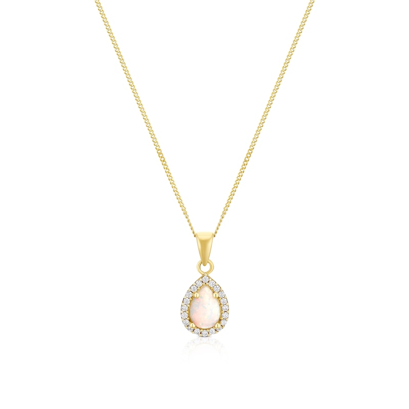 Main Image 1 of 9ct Yellow Gold Synthetic Opal Teardrop Pendant 16+2" Necklace