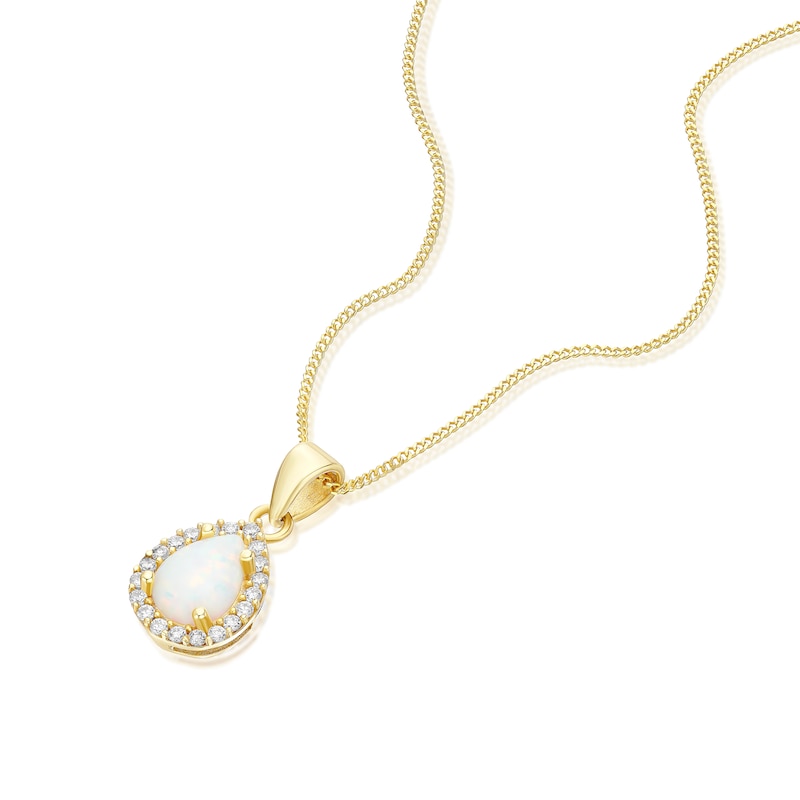 Main Image 2 of 9ct Yellow Gold Synthetic Opal Teardrop Pendant 16+2" Necklace