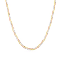 9ct Tri Colour Gold 3 Plait Diamond Cut Herringbone 17" Chain