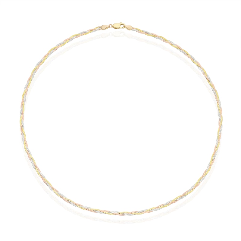 Main Image 2 of 9ct Tri Colour Gold 3 Plait Diamond Cut Herringbone 17" Chain