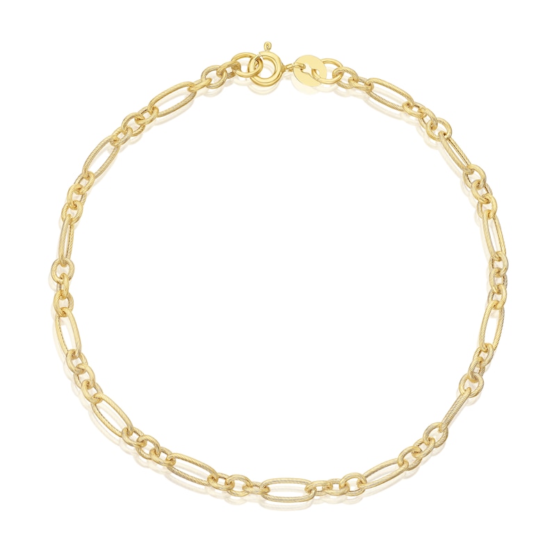 Main Image 1 of 9ct Yellow Gold Textured Figaro 7.5" Bracelet