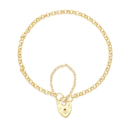 9ct Yellow Gold Padlock Round Belcher 7" Bracelet