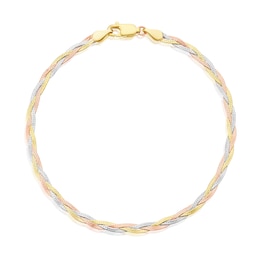 9ct Tri Colour Gold 3 Plait Diamond Cut Herringbone 7.5" Bracelet