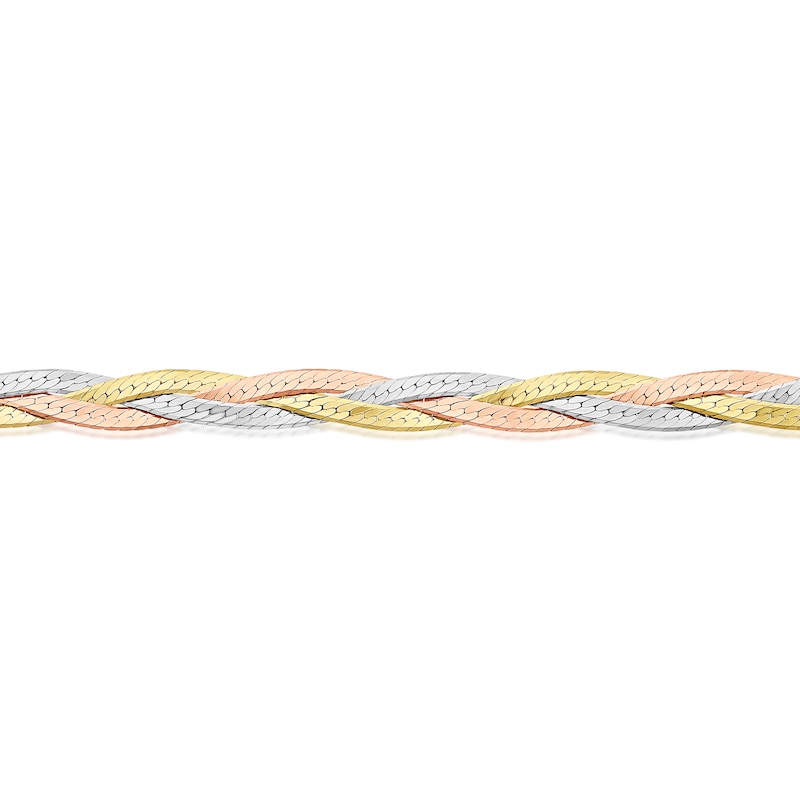 Main Image 2 of 9ct Tri Colour Gold 3 Plait Diamond Cut Herringbone 7.5" Bracelet
