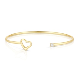 9ct Yellow Gold Cubic Zirconia Heart Torque Bangle