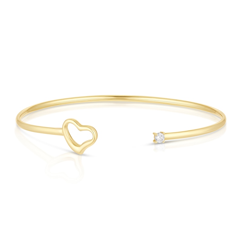 Main Image 1 of 9ct Yellow Gold Cubic Zirconia Heart Torque Bangle