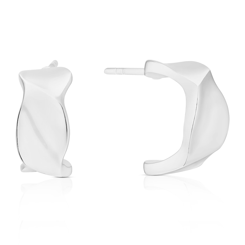 Main Image 1 of Sterling Silver Sculptured Chunky Half Hoop Earrings