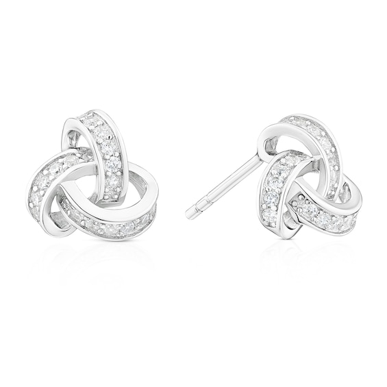 Sterling Silver Cubic Zirconia Knot Stud Earrings