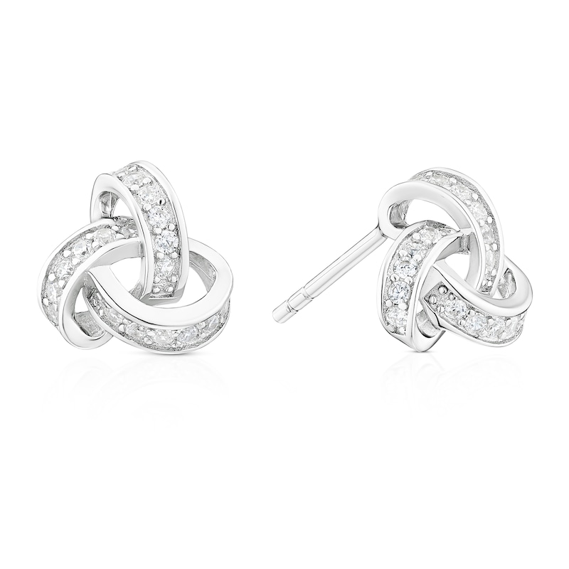 Main Image 1 of Sterling Silver Cubic Zirconia Knot Stud Earrings