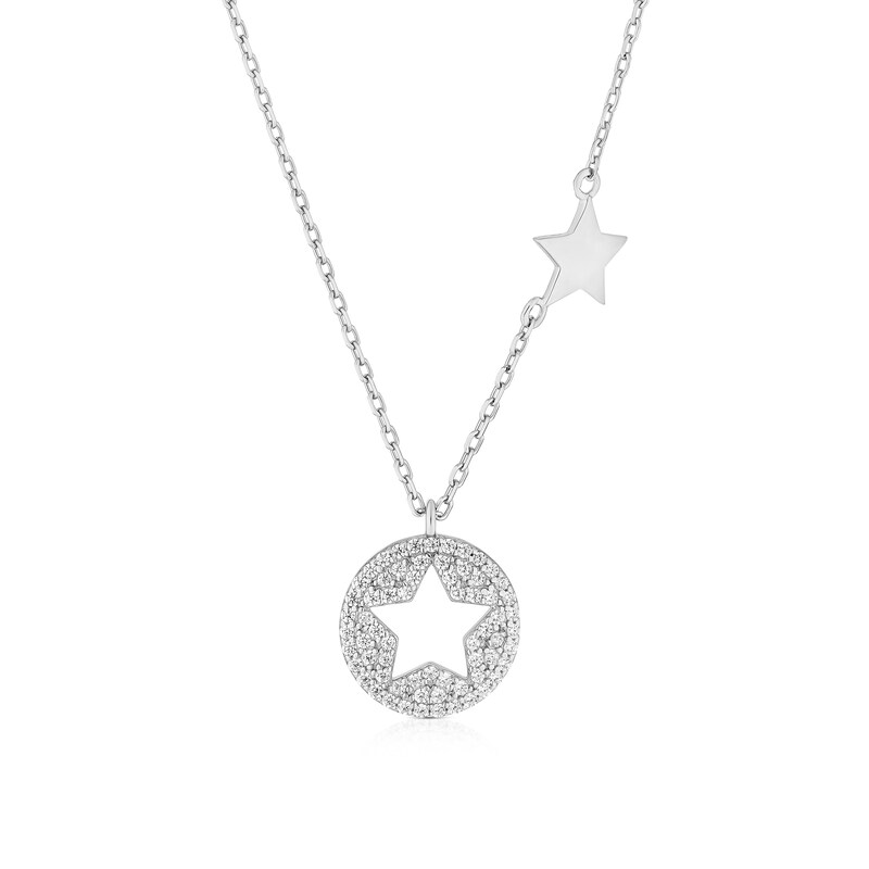 Main Image 1 of Sterling Silver Cubic Zirconia Cutout Star Pendant 17+1" Necklace