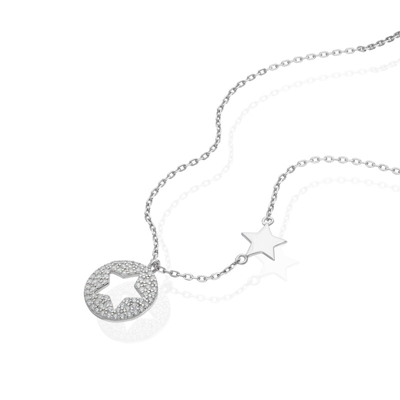 Main Image 2 of Sterling Silver Cubic Zirconia Cutout Star Pendant 17+1" Necklace