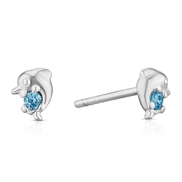 Children's Sterling Silver Dolphin Blue Cubic Zirconia Stud Earrings