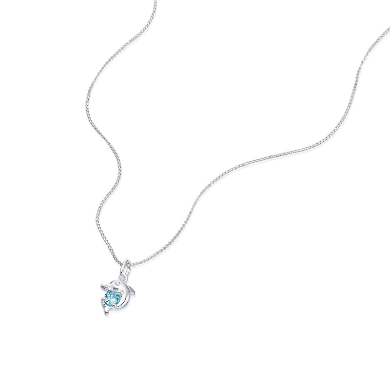 Main Image 2 of Children's Sterling Silver Dolphin Blue Cubic Zirconia Pendant 14+2" Necklace