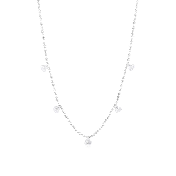 Sterling Silver Beaded and Heart Cubic Zirconia Pendant 15.5