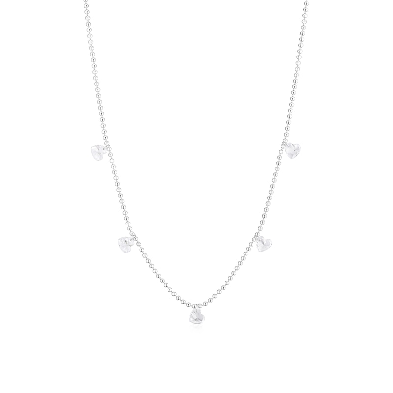 Main Image 1 of Sterling Silver Beaded & Heart Cubic Zirconia Pendant 15.5+2" Necklace