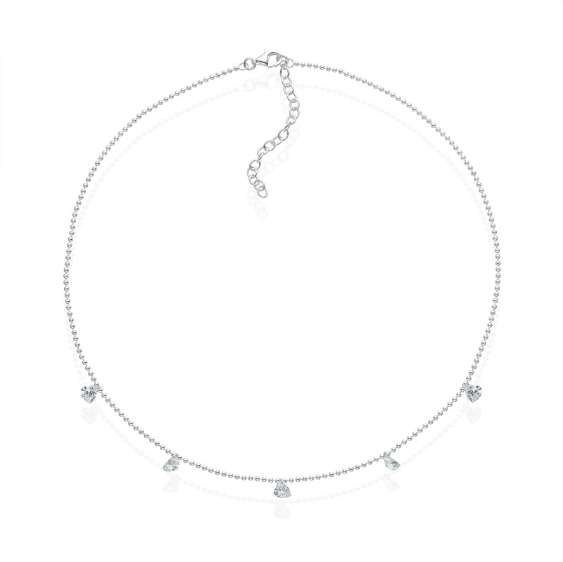 Main Image 2 of Sterling Silver Beaded & Heart Cubic Zirconia Pendant 15.5+2" Necklace