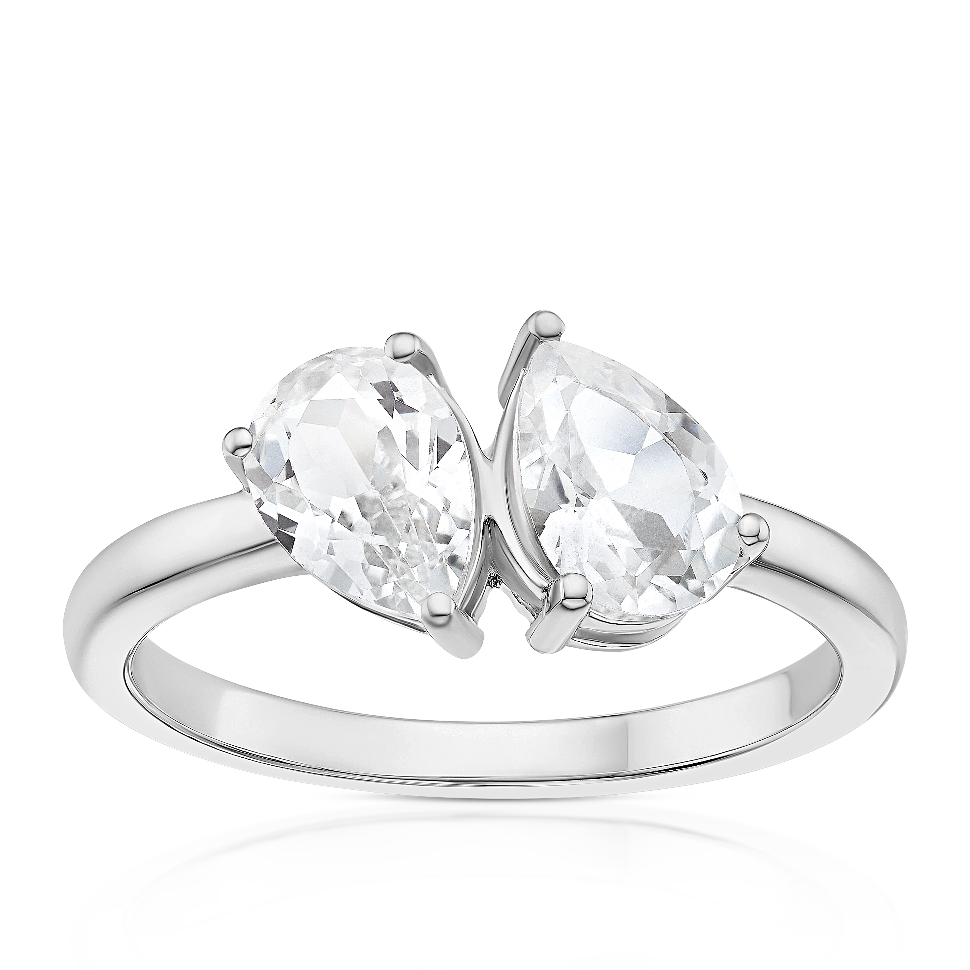 Sterling Silver Created Sapphire White Double Pear Ring