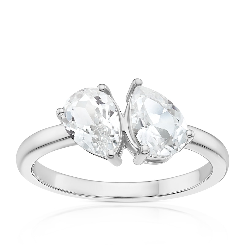 Main Image 1 of Sterling Silver Created Sapphire White Double Pear Ring