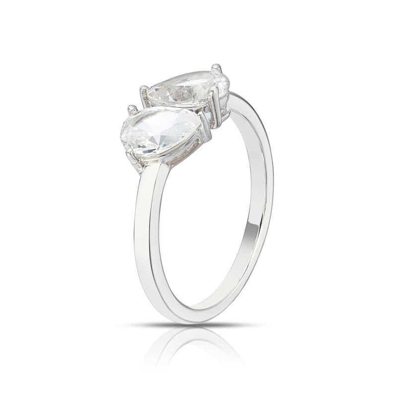 Main Image 2 of Sterling Silver Created Sapphire White Double Pear Ring
