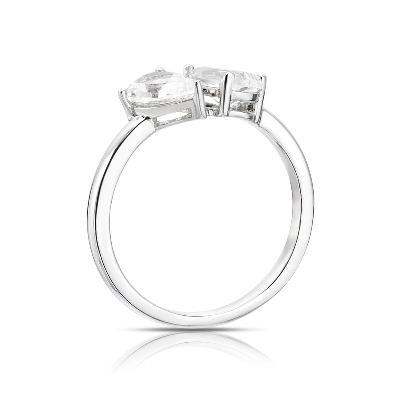 Main Image 3 of Sterling Silver Created Sapphire White Double Pear Ring