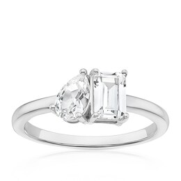 Sterling Silver Created White Sapphire Pear & Emerald Cut Ring
