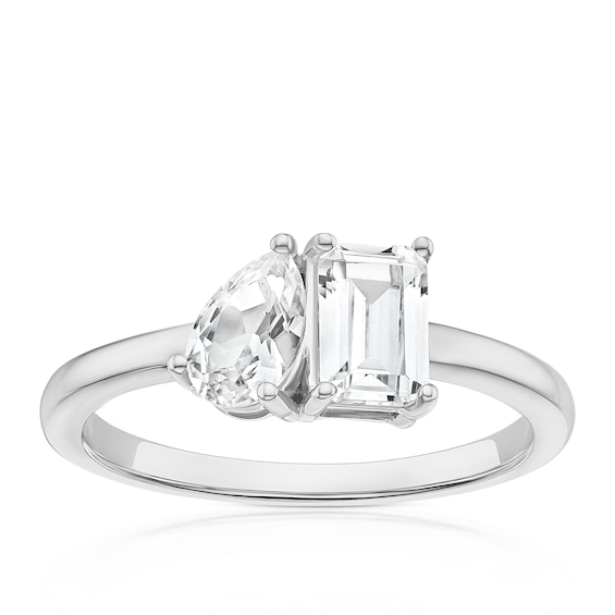 Sterling Silver Created White Sapphire Pear and Emerald Cut 