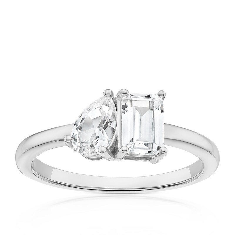 Main Image 1 of Sterling Silver Created White Sapphire Pear & Emerald Cut Ring