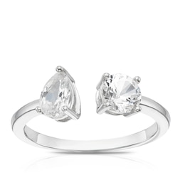 Sterling Silver Created Sapphire Pear & Round Open Ring