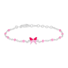 Children's Sterling Silver Pink Butterfly Station 5.5+1" Bracelet