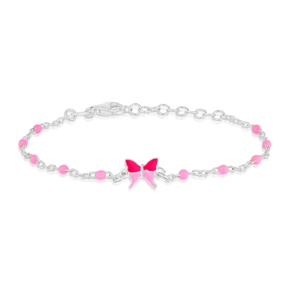 Children's Sterling Silver Pink Butterfly Station 5.5+1" Bracelet
