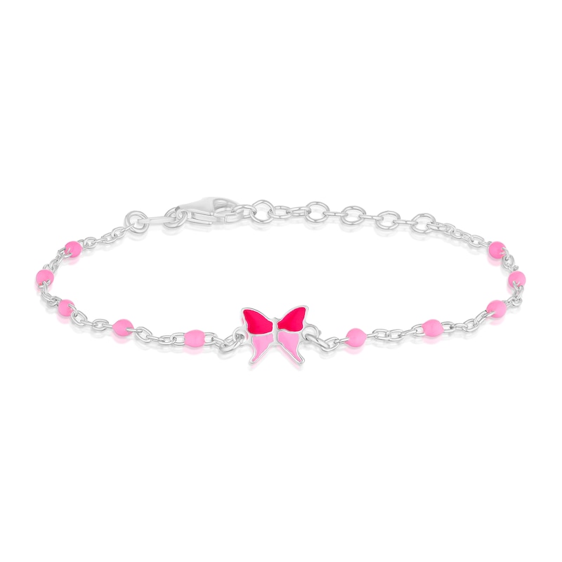 Main Image 1 of Children's Sterling Silver Pink Butterfly Station 5.5+1" Bracelet