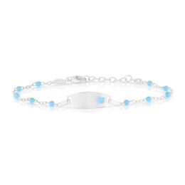 Children's Sterling Silver Blue Heart ID Station Ball 5.5+1" Bracelet