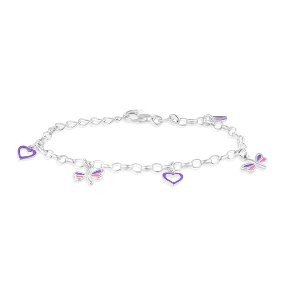 Children's Sterling Silver Butterfly & Heart Drop 5.5+1" Bracelet