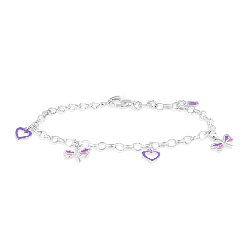Main Image 1 of Children's Sterling Silver Butterfly & Heart Drop 5.5+1" Bracelet