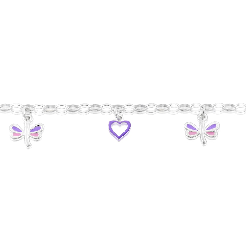 Main Image 2 of Children's Sterling Silver Butterfly & Heart Drop 5.5+1" Bracelet